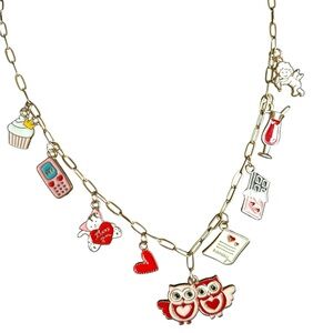 Coquette Valentine Charm Necklace Y2K Love Jewelry Gold Paperclip Chain Giftable